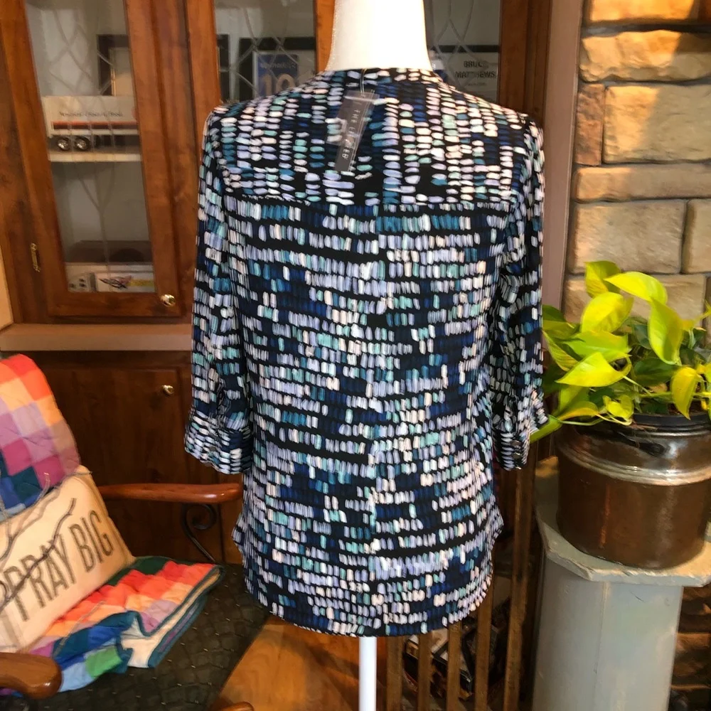 NWT THE LIMITED SIZE SMALL NAVY BLUE MULTICOLORED 3/4 SLEEVE V/NECK BLOUSE - Picture 4 of 4